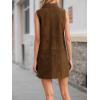 image:imageCHARTOU Women Faux Suede Mini Dress Sleeveless Buttons Lapel Patchwork Fall Winter Shirt DressCoffee