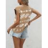 image:imageCHARTOU Women Floral Boho Sweater Vest Summer Top Deep V Neck Sleeveless Button Down Cardigan Tank TopKhaki