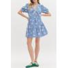 image:imageCHARTOU Women Floral Striped Mini Dress Puff Sleeve Button Down Tiered Babydoll Shirt Dress with PocketsBlue
