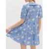 image:imageCHARTOU Women Floral Striped Mini Dress Puff Sleeve Button Down Tiered Babydoll Shirt Dress with PocketsBlue