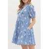 image:imageCHARTOU Women Floral Striped Mini Dress Puff Sleeve Button Down Tiered Babydoll Shirt Dress with PocketsBlue