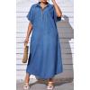 image:imageCHARTOU Women Loose Denim Maxi Dress Short Sleeve Zip Up Long Jean Dress Denim T Shirt Blouse Shift Dress Jumper 2024Blue