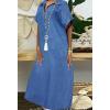 image:imageCHARTOU Women Loose Denim Maxi Dress Short Sleeve Zip Up Long Jean Dress Denim T Shirt Blouse Shift Dress Jumper 2024Blue