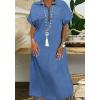 image:imageCHARTOU Women Loose Denim Maxi Dress Short Sleeve Zip Up Long Jean Dress Denim T Shirt Blouse Shift Dress Jumper 2024Blue