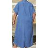 image:imageCHARTOU Women Loose Denim Maxi Dress Short Sleeve Zip Up Long Jean Dress Denim T Shirt Blouse Shift Dress Jumper 2024Blue
