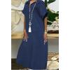 image:imageCHARTOU Women Loose Denim Maxi Dress Short Sleeve Zip Up Long Jean Dress Denim T Shirt Blouse Shift Dress Jumper 2024Dark Blue