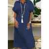 image:imageCHARTOU Women Loose Denim Maxi Dress Short Sleeve Zip Up Long Jean Dress Denim T Shirt Blouse Shift Dress Jumper 2024Dark Blue