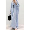 image:imageCHARTOU Women Loose Striped Shirt Dress Long Sleeve Flowy Shift Dress Button Up Cotton Maxi Dress Kimono Beach Cover UpsBlue