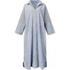 image:imageCHARTOU Women Loose Striped Shirt Dress Long Sleeve Flowy Shift Dress Button Up Cotton Maxi Dress Kimono Beach Cover UpsBlue