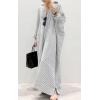 image:imageCHARTOU Women Loose Striped Shirt Dress Long Sleeve Flowy Shift Dress Button Up Cotton Maxi Dress Kimono Beach Cover UpsGrey