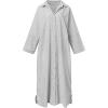image:imageCHARTOU Women Loose Striped Shirt Dress Long Sleeve Flowy Shift Dress Button Up Cotton Maxi Dress Kimono Beach Cover UpsGrey