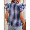 image:imageCHARTOU Women Plaid Summer Top Casual Loose Ruffle V Neck Flutter Sleeve Gingham Tunic Pullover ShirtNavy