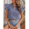 image:imageCHARTOU Women Plaid Summer Top Casual Loose Ruffle V Neck Flutter Sleeve Gingham Tunic Pullover ShirtNavy