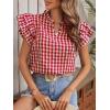 image:imageCHARTOU Women Plaid Summer Top Casual Loose Ruffle V Neck Flutter Sleeve Gingham Tunic Pullover ShirtRed