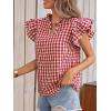 image:imageCHARTOU Women Plaid Summer Top Casual Loose Ruffle V Neck Flutter Sleeve Gingham Tunic Pullover ShirtRed