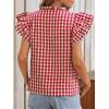 image:imageCHARTOU Women Plaid Summer Top Casual Loose Ruffle V Neck Flutter Sleeve Gingham Tunic Pullover ShirtRed