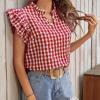 image:imageCHARTOU Women Plaid Summer Top Casual Loose Ruffle V Neck Flutter Sleeve Gingham Tunic Pullover ShirtRed