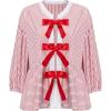 image:imageCHARTOU Women Stripe Tie Front Tops Babydoll Peplum Shirt Puff Long Sleeve Going Out Bow BlousePink