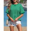 image:imageCHARTOU Women Striped Color Block Summer Top Casual Loose Crewneck Short Sleeve Tunic PulloverGreen