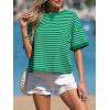 image:imageCHARTOU Women Striped Color Block Summer Top Casual Loose Crewneck Short Sleeve Tunic PulloverGreen