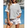 image:imageCHARTOU Women Striped Color Block Summer Top Casual Loose Crewneck Short Sleeve Tunic PulloverWhite