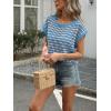 image:imageCHARTOU Women Striped Mesh Summer Top Causal Loose Crewneck Cap Sleeve Crochet Knitted Sweater PulloverBlue