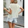 image:imageCHARTOU Women Striped Mesh Summer Top Causal Loose Crewneck Cap Sleeve Crochet Knitted Sweater PulloverGreen