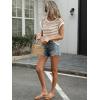 image:imageCHARTOU Women Striped Mesh Summer Top Causal Loose Crewneck Cap Sleeve Crochet Knitted Sweater PulloverKhaki