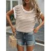 image:imageCHARTOU Women Striped Mesh Summer Top Causal Loose Crewneck Cap Sleeve Crochet Knitted Sweater PulloverKhaki
