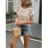 image:imageCHARTOU Women Striped Mesh Summer Top Causal Loose Crewneck Cap Sleeve Crochet Knitted Sweater PulloverKhaki