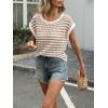 image:imageCHARTOU Women Striped Mesh Summer Top Causal Loose Crewneck Cap Sleeve Crochet Knitted Sweater PulloverKhaki