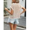 image:imageCHARTOU Women Striped Mesh Summer Top Causal Loose Crewneck Cap Sleeve Crochet Knitted Sweater PulloverKhaki
