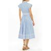 image:imageCHARTOU Women Striped Shirt Dress Lapel Cap Short Sleeve Buttons High Waited A Line Long Dress with BeltBlue