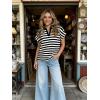 image:imageCHARTOU Women Striped Summer Top Color Contrast V Neck Short Sleeve T Shirt Dressy TopBlack