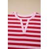 image:imageCHARTOU Women Striped Summer Top Color Contrast V Neck Short Sleeve T Shirt Dressy TopPink