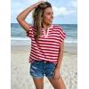 image:imageCHARTOU Women Striped Summer Top Color Contrast V Neck Short Sleeve T Shirt Dressy TopPink