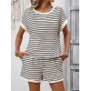 image:imageCHARTOU Women Striped Two Pieces Sets Summer Crewneck Short Sleeve Tee Shirt Elastic High Waisted Shorts Lounge SetsApricot