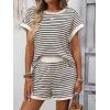 image:imageCHARTOU Women Striped Two Pieces Sets Summer Crewneck Short Sleeve Tee Shirt Elastic High Waisted Shorts Lounge SetsApricot