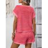 image:imageCHARTOU Women Striped Two Pieces Sets Summer Crewneck Short Sleeve Tee Shirt Elastic High Waisted Shorts Lounge SetsDark Pink