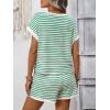 image:imageCHARTOU Women Striped Two Pieces Sets Summer Crewneck Short Sleeve Tee Shirt Elastic High Waisted Shorts Lounge SetsGreen