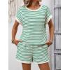 image:imageCHARTOU Women Striped Two Pieces Sets Summer Crewneck Short Sleeve Tee Shirt Elastic High Waisted Shorts Lounge SetsGreen