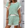 image:imageCHARTOU Women Striped Two Pieces Sets Summer Crewneck Short Sleeve Tee Shirt Elastic High Waisted Shorts Lounge SetsGreen