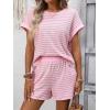 image:imageCHARTOU Women Striped Two Pieces Sets Summer Crewneck Short Sleeve Tee Shirt Elastic High Waisted Shorts Lounge SetsPink