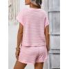 image:imageCHARTOU Women Striped Two Pieces Sets Summer Crewneck Short Sleeve Tee Shirt Elastic High Waisted Shorts Lounge SetsPink