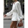 image:imageCHARTOU Women Summer Mini Dress Smocked Waisted Chic Embroidery Cotton Bottom Down Shirt DressWhite