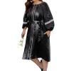 image:imageCHARTOU Women Summer Puff Sleeve Long Dress Loose Lace Trim Button Down Shirt Dress with BeltBlack