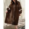 image:imageCHARTOU Women Summer Puff Sleeve Long Dress Loose Lace Trim Button Down Shirt Dress with BeltCoffee