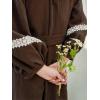 image:imageCHARTOU Women Summer Puff Sleeve Long Dress Loose Lace Trim Button Down Shirt Dress with BeltCoffee