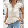 image:imageCHARTOU Women Summer Stripes Shirt Casual Loose V Neck Flutter Short Sleeve Blouse Color Block Tunic TopApricot