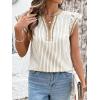 image:imageCHARTOU Women Summer Stripes Shirt Casual Loose V Neck Flutter Short Sleeve Blouse Color Block Tunic TopApricot
